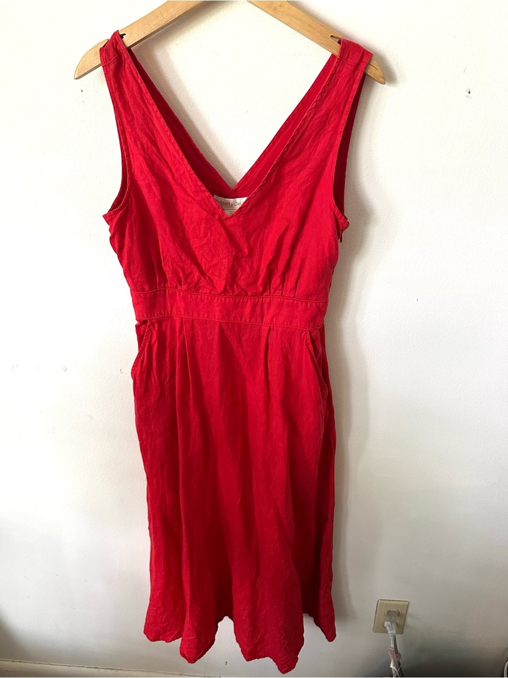 Cynthia Rowley Linen Red V-Neck Sleeveless Midi Dress